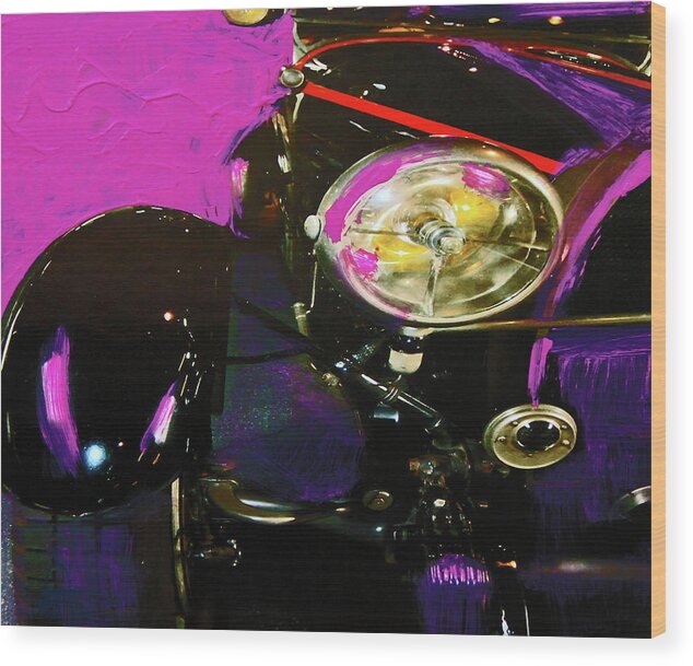 Vintage Car Wood Print featuring the mixed media Vintage Car Abstract Purple by Walter Fahmy