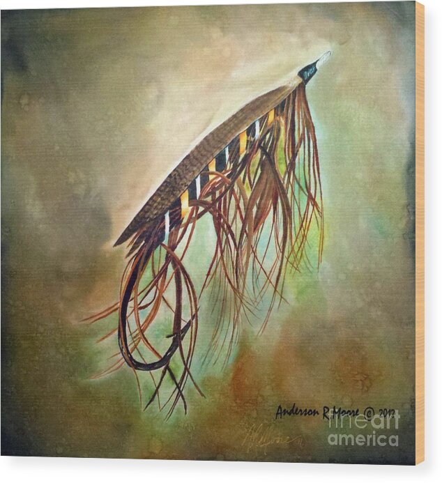Fly Fishing Artwork Wood Print featuring the painting Gold Speal Spey by Anderson R Moore