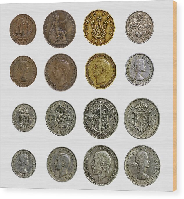 Silver Wood Print featuring the photograph Old English Coins by Rick Deacon