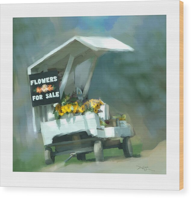 Roadside Stand Wood Print featuring the painting Roadside Flower Stand by Bob Salo