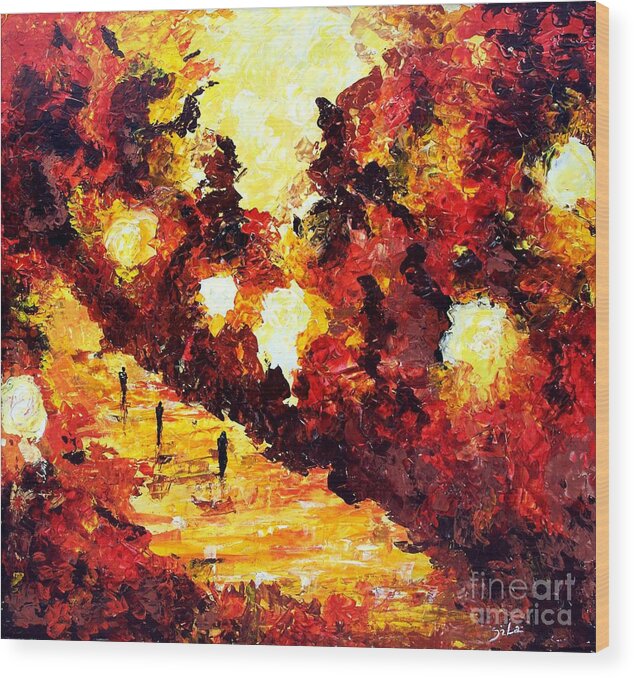 Pallet Knife Painting Wood Print featuring the painting Ancient Park by Lidija Ivanek - SiLa