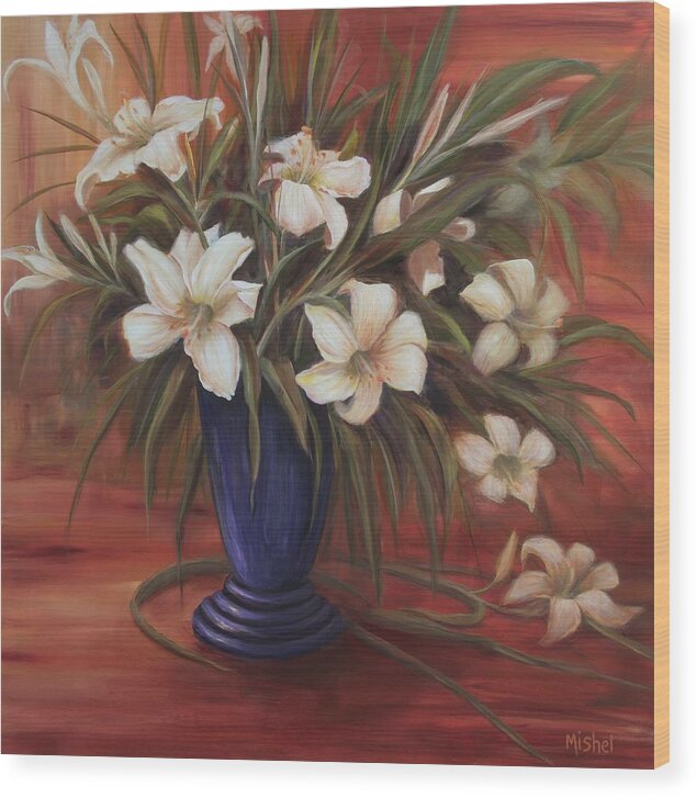 Floral Wood Print featuring the painting After Noon Lilies by Mishel Vanderten