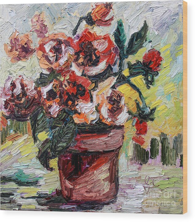 Flowers Wood Print featuring the painting My Little Flower Pot by Ginette Callaway