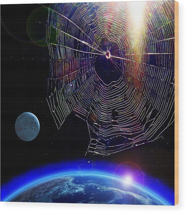James Temple Wood Print featuring the photograph Spiders In Space - The Beginning Of The End by James Temple
