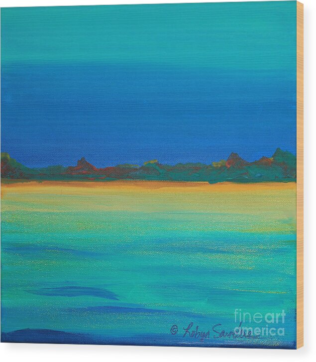 Turquoise Water Wood Print featuring the painting Turquoise Waters Land Ahead by Robyn Saunders