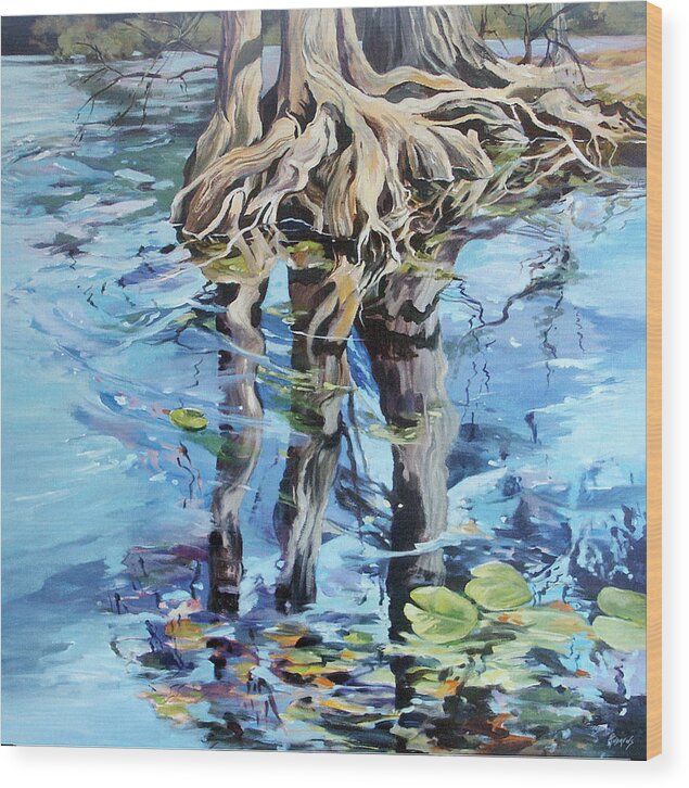 Cypress Roots Wood Print featuring the painting Reflections by Rae Andrews