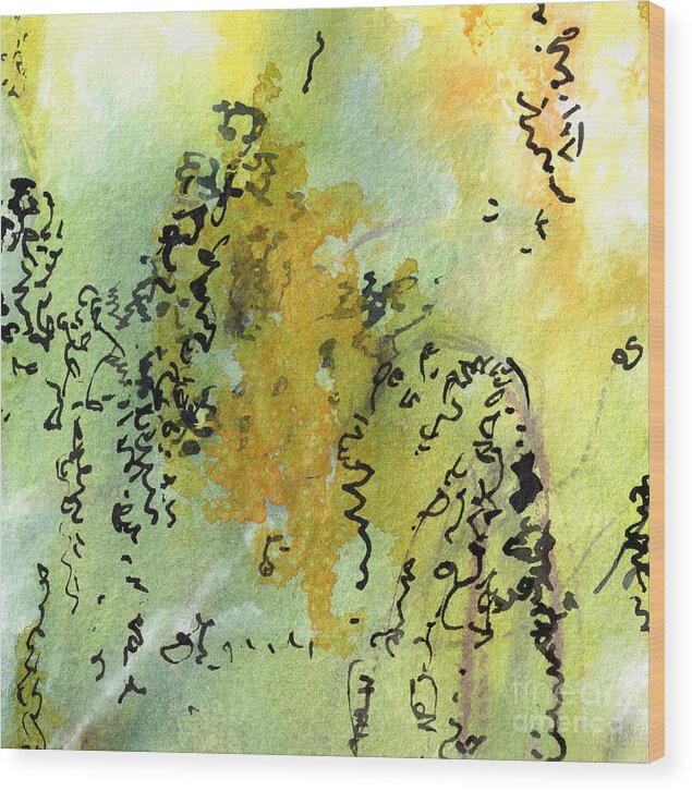 Abstract Wood Print featuring the painting Abstract Green and Yellow by Ginette Callaway