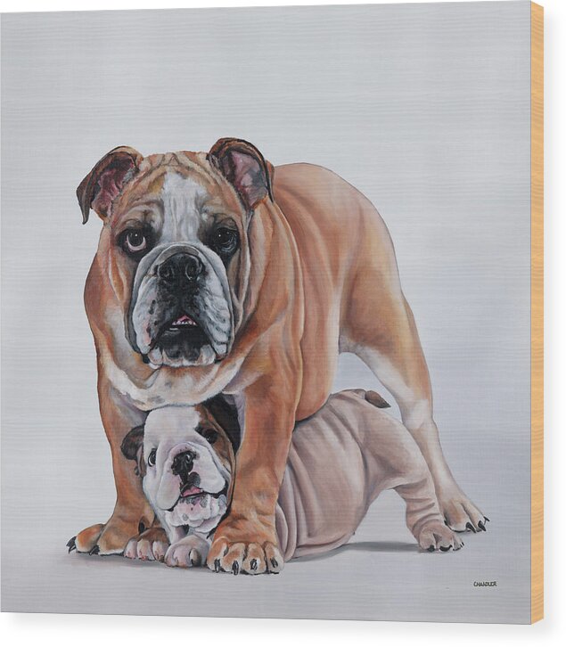 Bulldog Wood Print featuring the painting Double Trouble by Gail Chandler