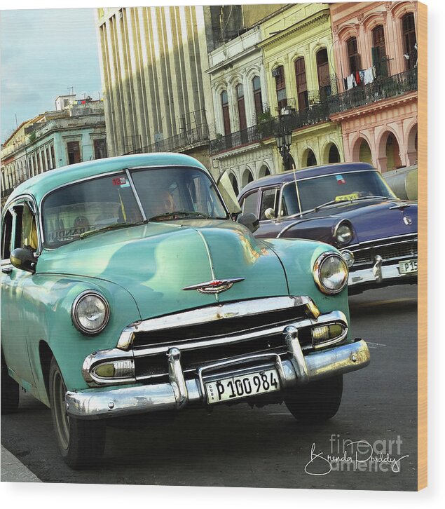 Cuba Wood Print featuring the photograph Everywhere A Taxi - View 2 by Brenda Priddy