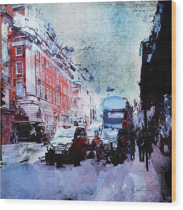 London Wood Print featuring the digital art Piccadilly. Afternoon Rush by Nicky Jameson