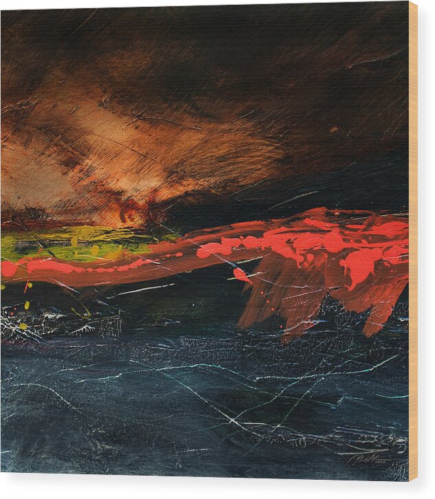 Sea Wood Print featuring the painting Red Line at Sea 2 by Michaelalonzo Kominsky