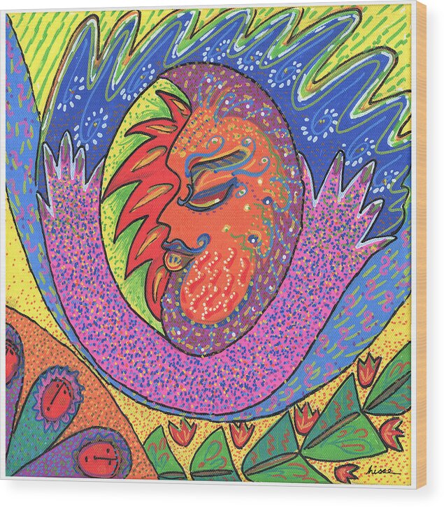 Whimsical Wood Print featuring the painting Sun Man by Sharon Nishihara