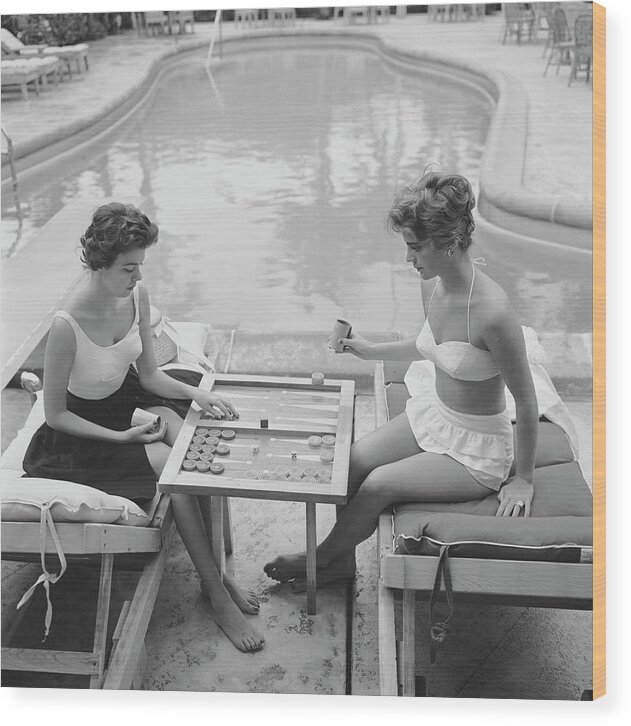 People Wood Print featuring the photograph Backgammon By The Pool by Slim Aarons