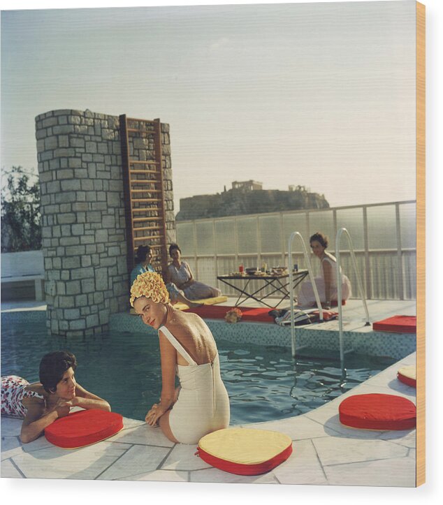 Looking Over Shoulder Wood Print featuring the photograph Penthouse Pool by Slim Aarons
