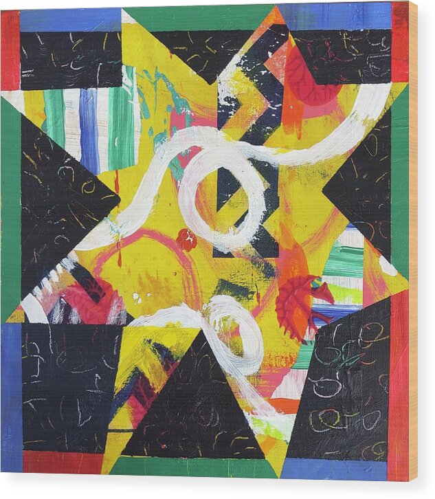 Star Wood Print featuring the painting Dancing Yellow Star by Cyndie Katz
