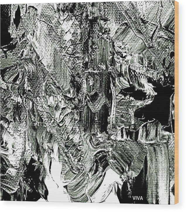 Black-white Wood Print featuring the painting Luscious Grayscale Abstract by VIVA Anderson