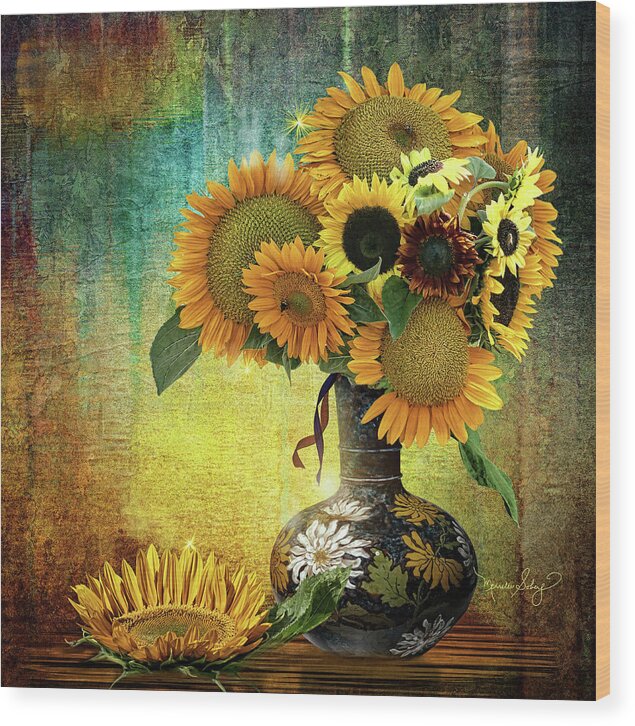 Flowers Wood Print featuring the digital art Sunny Side Up by Merrilee Soberg