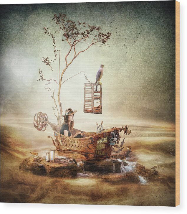 Steampunk Wood Print featuring the digital art Waiting for the Wind by Merrilee Soberg