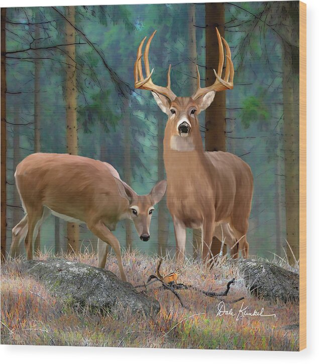 Whitetail Deer Wood Print featuring the painting Whitetail Deer Art Squares - Forest Deer by Dale Kunkel Art