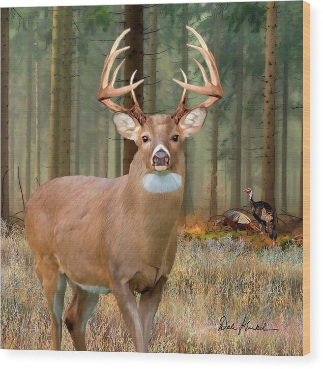 Whitetail Deer Wood Print featuring the painting Whitetail Deer Art Squares - The Legend by Dale Kunkel Art