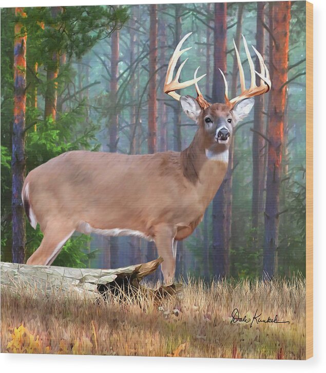 Whitetail Deer Wood Print featuring the painting Whitetail Deer Art Squares - Twelve Point Whitetail Deer Buck by Dale Kunkel Art