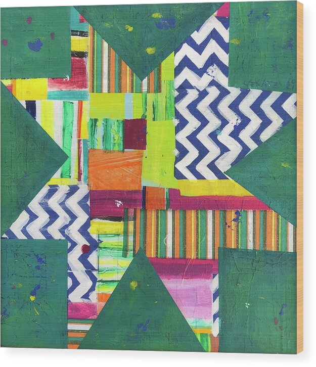Star Wood Print featuring the painting Zigzag Star by Cyndie Katz