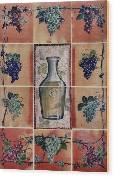 Wine Mural Wood Print featuring the ceramic art Wine Grape Mural by Andrew Drozdowicz