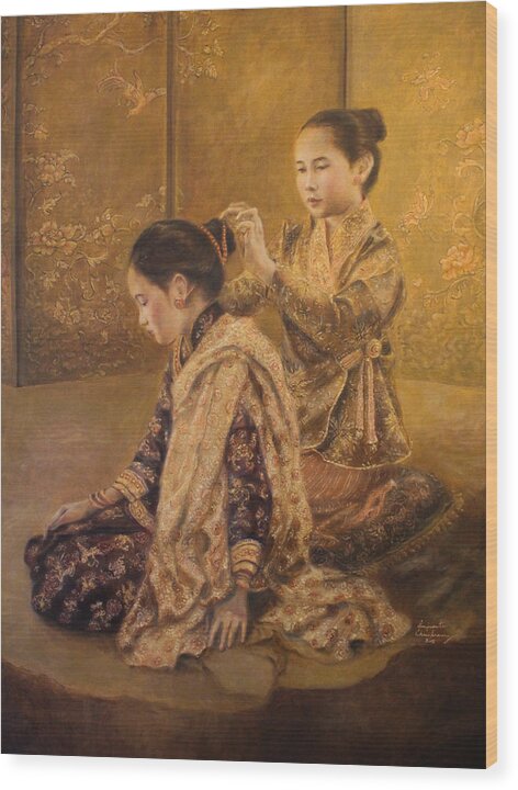 Lao Painting Wood Print featuring the painting Golden Moment by Sompaseuth Chounlamany