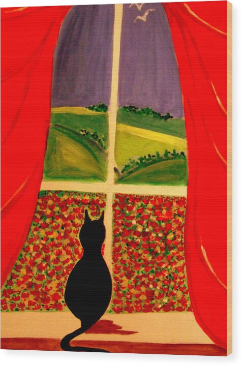 Cat Wood Print featuring the painting Just Another Poppy Day by Rusty Gladdish