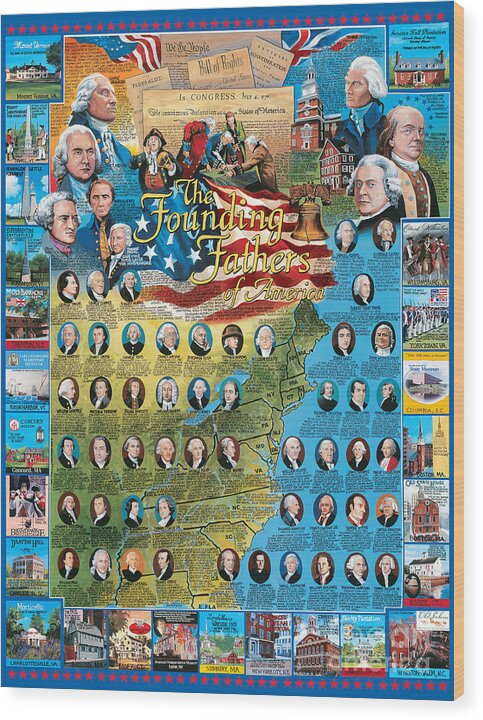 American Wood Print featuring the mixed media Founding Fathers of America by Randy Green