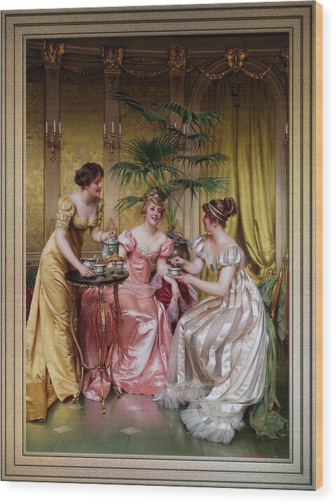 Afternoon Tea Wood Print featuring the painting Afternoon Tea by Frederic Soulacroix by Rolando Burbon