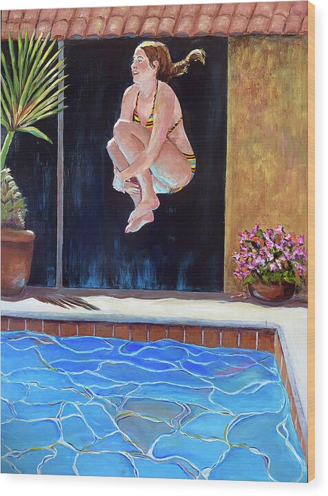 Swim Wood Print featuring the painting Jump by Linda Queally