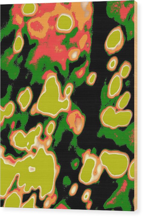 Abstract Wood Print featuring the digital art Microbe Party by T Oliver