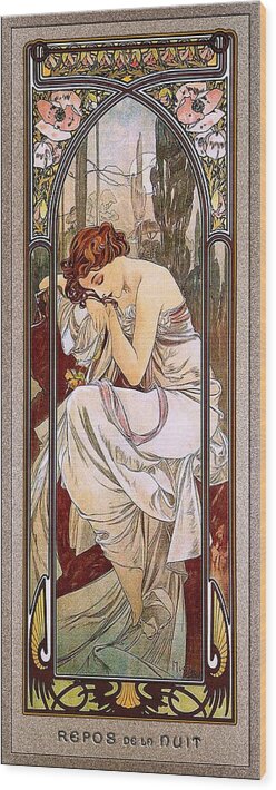 Rest Of The Night Wood Print featuring the painting Rest Of The Night by Alphonse Mucha by Rolando Burbon
