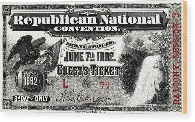 Historicimage Wood Print featuring the painting 1892 Republican Convention Ticket by Historic Image