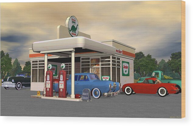 1950s Route 66 Gas Station Wood Print