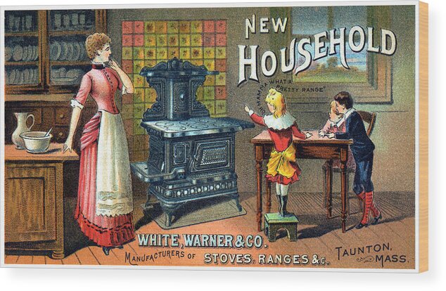 Antique Wood Stove Wood Print featuring the painting 19th C. White Warner Woodstoves by Historic Image
