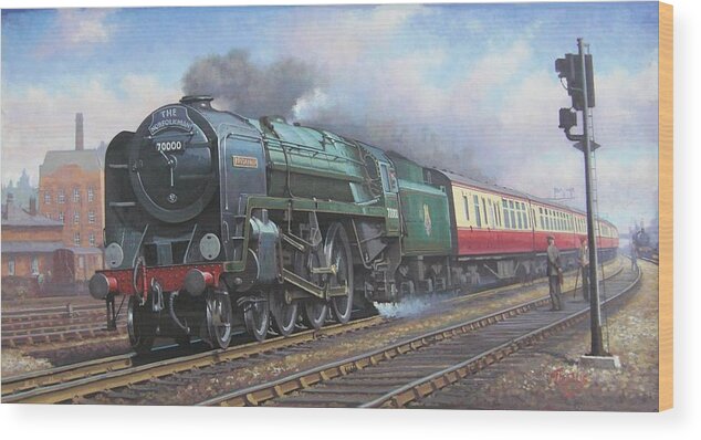 Train Wood Print featuring the painting Britannia pacific. by Mike Jeffries
