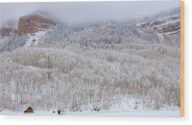  River Wood Print featuring the photograph A Winter Cabin by Darren White
