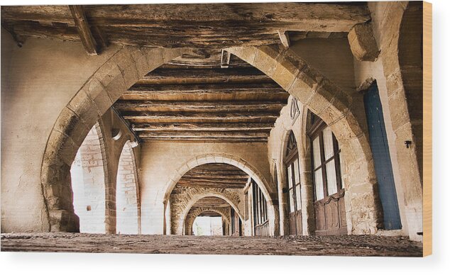 Arcade Wood Print featuring the photograph Arcade in Sauveterre de Rouergue Aveyron by Weston Westmoreland