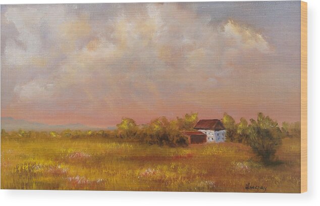 Luczay Wood Print featuring the painting August afternoon PA by Katalin Luczay