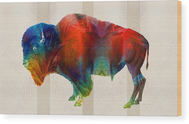 Buffalo Wood Print featuring the painting Buffalo Animal Print - Wild Bill - By Sharon Cummings by Sharon Cummings