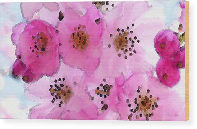 Cherry Wood Print featuring the painting Cherry Blossoms - Flowers So Pink by Sharon Cummings