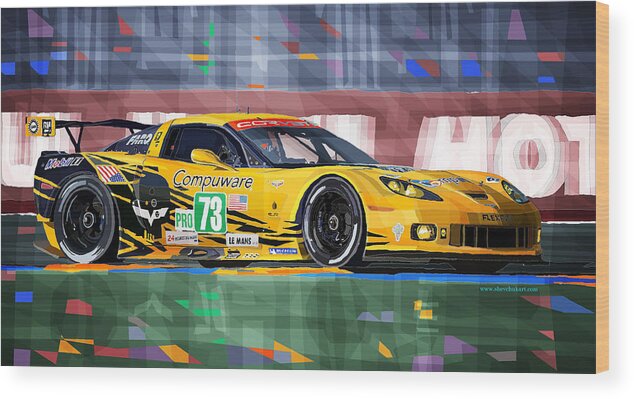 Automotive Wood Print featuring the mixed media Chevrolet Corvette C6R GTE Pro Le Mans 24 2012 by Yuriy Shevchuk