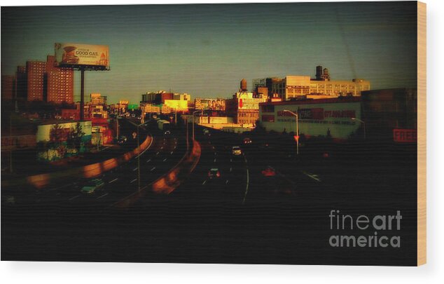 New York Wood Print featuring the photograph City of Gold - New York City Sunset with Water Towers by Miriam Danar
