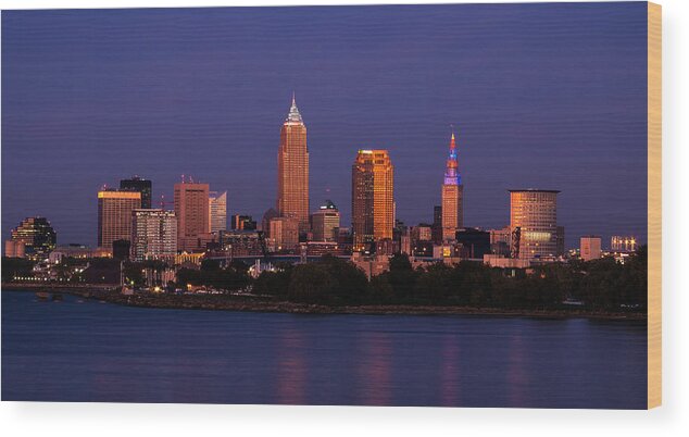  Cleveland Skyline Wood Print featuring the photograph Cleveland At Twilight by Dale Kincaid