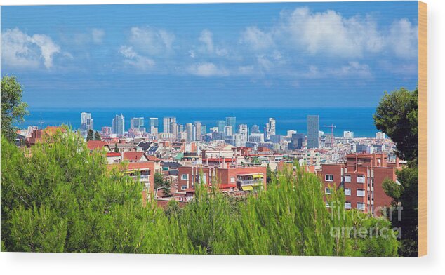 Barcelona Wood Print featuring the photograph Downtown panorama of Barcelona by Michal Bednarek