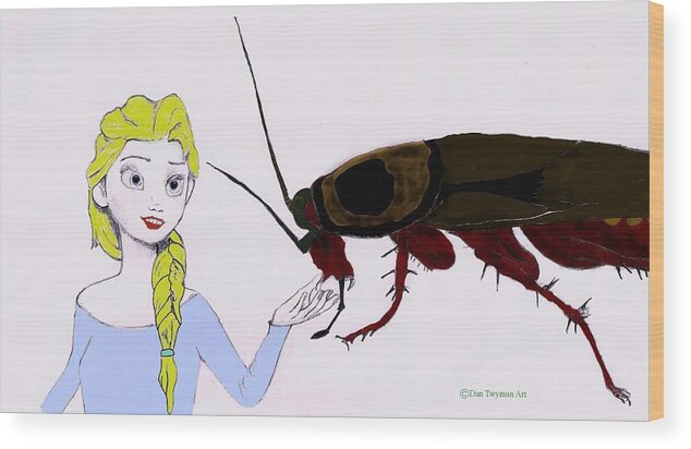 Elsa Wood Print featuring the drawing Elsa's New Pet by Dan Twyman