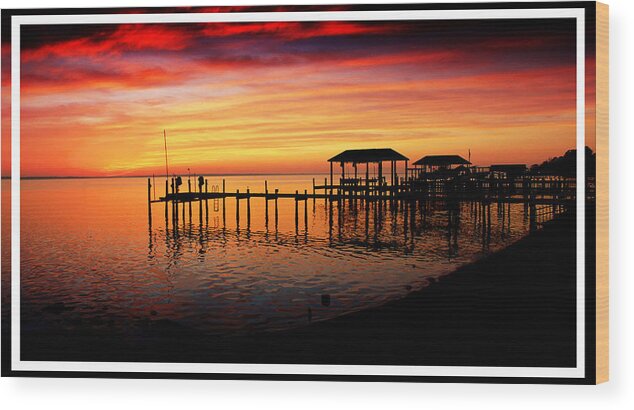 Sunset Wood Print featuring the photograph Enchanted Evening at the Hilton Pier by Ola Allen