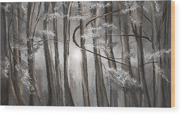 Gray Wood Print featuring the painting Enigmatic Woods- Shades Of Gray Art by Lourry Legarde